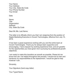 Letter Of Resignation Template Word Templates Sample Best
