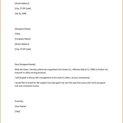 High Quality Free Printable Resignation Letter Template Sample Ideas