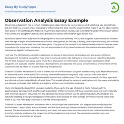 Matchless Observation Analysis Essay Example