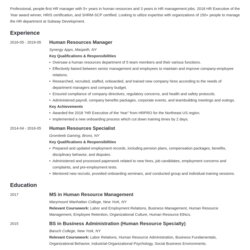 Human Resources Hr Manager Sample Templates For Resume Example Template Subscribers
