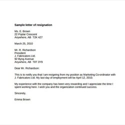 Supreme Resignation Letter Short Notice Period Collection Template Ah Unconventional Simple