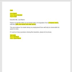 High Quality Resignation Letter Template