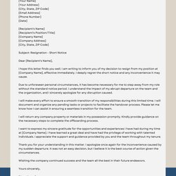 Preeminent Free Printable Short Notice Resignation Letter Templates Word
