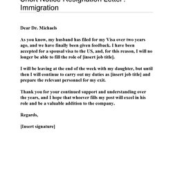 Short Formal Resignation Letter Notice