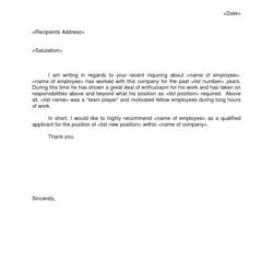 Out Of This World Personal Job Reference Letter Employment Template