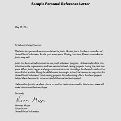 Free Sample Personal Reference Letter Templates In Ms Word Employment Of For