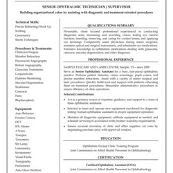 Senior Ophthalmic Technician Supervisor Resume Templates At Template