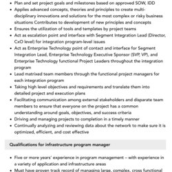 Fine Infrastructure Program Manager Job Description Velvet Jobs