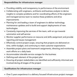 Peerless Infrastructure Manager Job Description Velvet Jobs