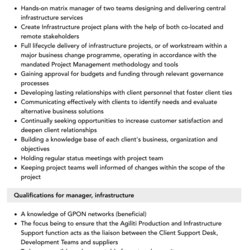 Manager Infrastructure Job Description Velvet Jobs