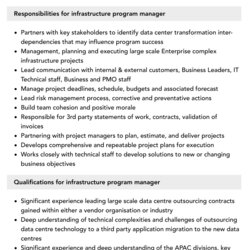 High Quality Infrastructure Program Manager Job Description Velvet Jobs