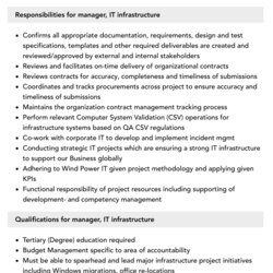 Exceptional Manager It Infrastructure Job Description Velvet Jobs