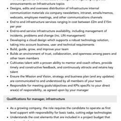 Out Of This World Manager Infrastructure Job Description Velvet Jobs