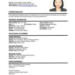 Perfect Sample Of Resume Format For Job Application Template Example Templates Examples Form Writing Excel
