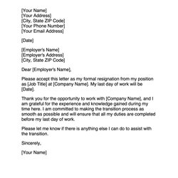 Perfect Resignation Letter Examples Basic Example