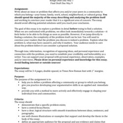 Essay Problem Solution Assignment Rough Draft Due May