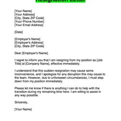 Resignation Letter Examples Immediate And Simple Example