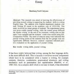 Legit Effectiveness Of Journal Writing In Supporting Skills Essay English Language Publication
