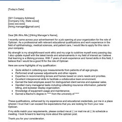 Worthy Optician Cover Letter Examples Sample