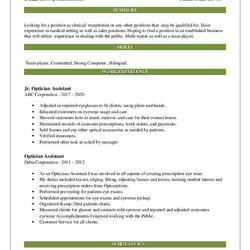 Cool Optician Assistant Resume Samples