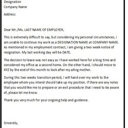 Eminent Resign Letter Format Resignation Intent Employer Resigning