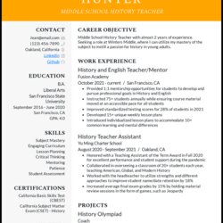 Perfect Resume Objective Objectives Middle School History Teacher Example