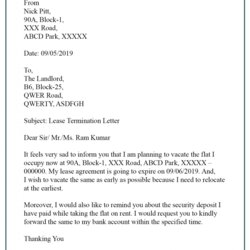 Lease Termination Letter Template Format Sample Example With