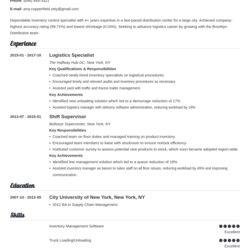 Wonderful Logistics Resume Sample Skills For Specialists Experienced Example Template