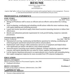 Capital Example Resume Logistics Coordinator Sample Warehouse Officer Manager Name