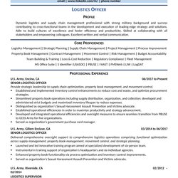 Supreme Logistics Officer Resume Example Template For Examples