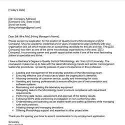 Tremendous Quality Control Microbiologist Cover Letter Examples Sample