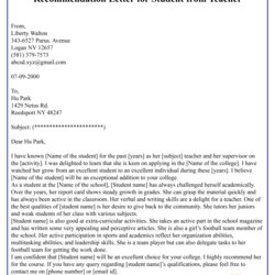 Perfect Recommendation Letter For Student From Teacher Best Template Navigation Post