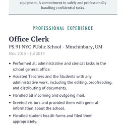 Superlative Office Clerk Resume Example With Content Sample