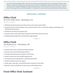 The Highest Quality Office Clerk Resume Example With Content Sample Examples