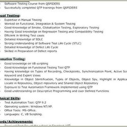 Eminent Manual Testing Sample Resume For Freshers Example Gallery