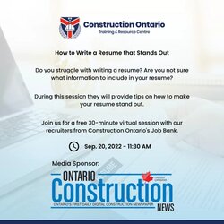 Terrific Construction Ontario Offers Sept Resume Writing Program