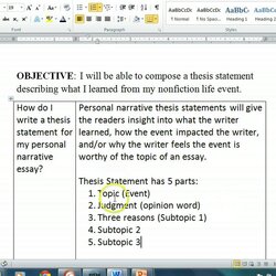 Worthy Personal Narrative Thesis Statements Statement Essay Example Examples Write