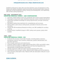 Magnificent Medical Coder Resume Sample Good Examples Certified