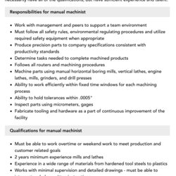 Very Good Manual Machinist Job Description Velvet Jobs