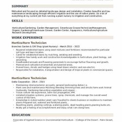 Horticulture Technician Resume Samples
