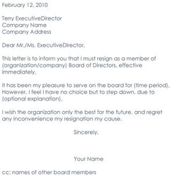 Out Of This World Board Resignation Letter Free Templates Samples Sample Directors