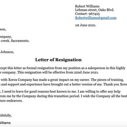 Resignation Letter Samples