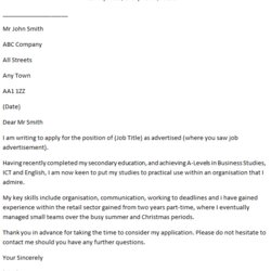 Cool School Leaver Job Application Covering Letter Example