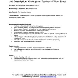 Excellent Job Description Kindergarten Teacher Willow By New Haven Reads Page
