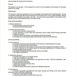Teacher Job Descriptions Free Sample Example Format Description School Sunday Template Templates Samples