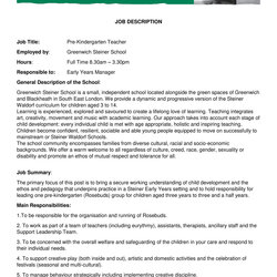 Splendid Kindergarten Teacher Vacancy Job Description
