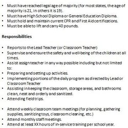 Fantastic Responsibilities Of Teacher Preschool Jobs Daycare Forms