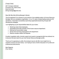 Worthy Hr Specialist Cover Letter Examples Human Resource Manager Sample