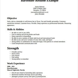 Fine Bartender Resume Templates Free Printable Word Job Objective