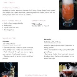 Bartender Resume Samples And Tips Doc Templates Resumes